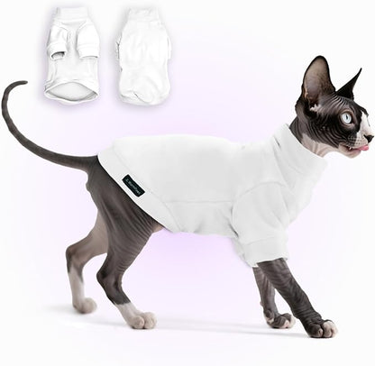 Fleece Sphynx Cat Clothes Soft Hairless Cat Clothes Pullover Cat Sweater for Chihuahua All Season Light and Warm Kitten Cloth for Cats Only Puppy Clothes Small Dog Sweater (White, X-Large)