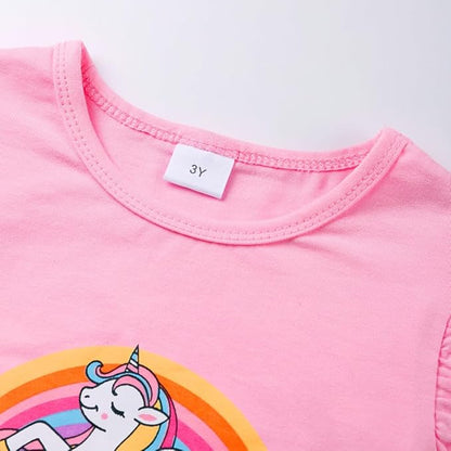 Girls Skirt Set 2 Piece Outfit Toddler Summer Clothes Ruffle Sleeve T-Shirt Bow Knot Tutu Skirt Outfit Set