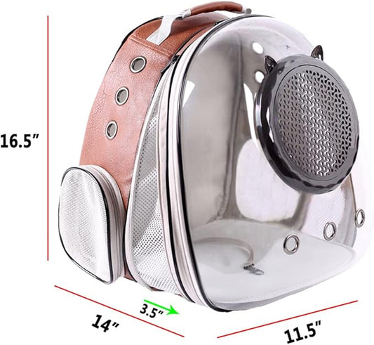 Expandable Cat Carrier Backpack, Backpack for Cats Kitten Small Puppy, Airline Approved Cat Bubble Backpack, Space Capsule Astronaut Carrier (Brown, Front Extension)