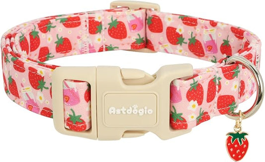 Strawberry Dog Collar, Cute Pink Dog Collars for Extra Small Dogs, Sweet Fresh Style Pet Collar Extra Small Dog Collars, Puppy Collar with Quick Release Buckle for Girl Boy Dog-XS