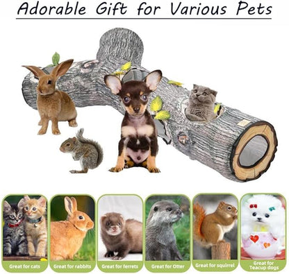 Cat Tunnels for Indoor Cats - Interactive Tree Trunk Cat Activity Play Tunnels with Peek Holes, Collapsible Pet Tube Puzzle Hunt Chase Training Center Toys for Kitten, Ferret, Small Animals