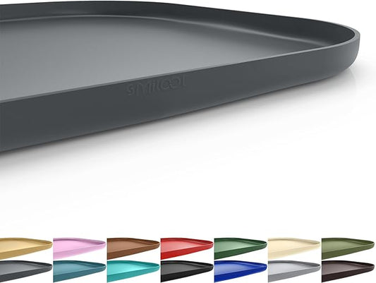 Silicone Pet Feeding Mat with Raised Edge for Food and Water, Dog Bowl Mats, Cat Bowls Placemat with High Lip for Floor Waterproof, Rubber Tray for Cats and Dogs 19 x 12 x 0.7 Dark Grey
