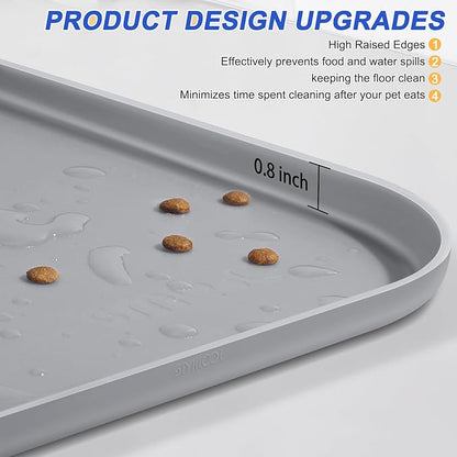 Silicone Pet Feeding Mat with Raised Edge for Food and Water, Dog Bowl Mats, Cat Bowls Placemat with High Lip for Floor Waterproof, Rubber Tray for Cats and Dogs 24 x 16 x0.8 Light Gray