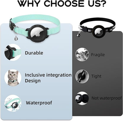 AirTag Cat Collars, Stretchy Collar with Apple AirTag Holder and Bell, Breakaway Ultra Design Elastic GPS Tracking Collars for Cats and Puppies, (7.5-12.5 Inch), Green