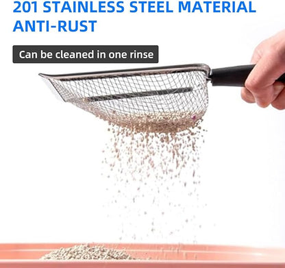 Cat Litter Scoop, Stainless Steel Mesh Scoop Away Cat Litter, Kitty Litter Scoop 2.8mm Hole, Non-Stick Cat Litter Scoop for Crystal Litter|Pine Pellets|Small Pieces, Litter Cleaner Beach Mesh Shovel