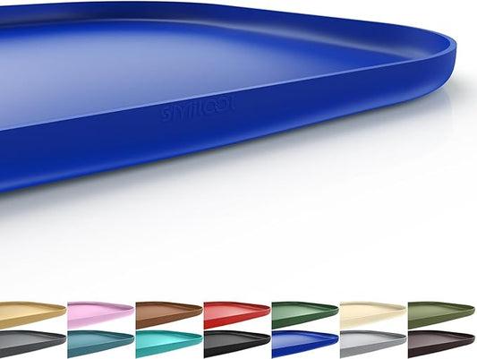 Silicone Pet Feeding Mat with Raised Edge for Food and Water, Dog Bowl Mats, Cat Bowls Placemat with High Lip for Floor Waterproof, Rubber Tray for Cats and Dogs 22 x 14 x0.8 Navy Blue