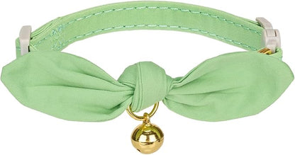 Bunny Ear Cat Collar with Bell and Bow Tie, Breakaway Cute Bowtie Kitten Collars(Grass Green)