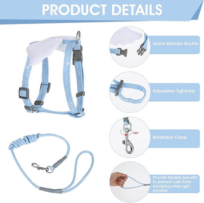 TIESOME Cat Harness and Leash Set, Adjustable Gradient Kitten Harness Escape Proof Harness with Leash for Kitty Outdoor Walking (Sky Blue)