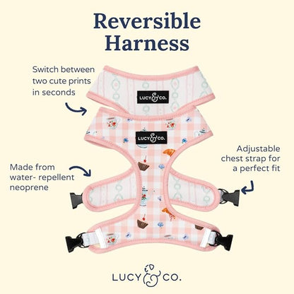 Lucy & Co. Sipping Slowly Reversible Dog Harness, Adjustable Comfort Fit with Dual Leash Attachments, Medium