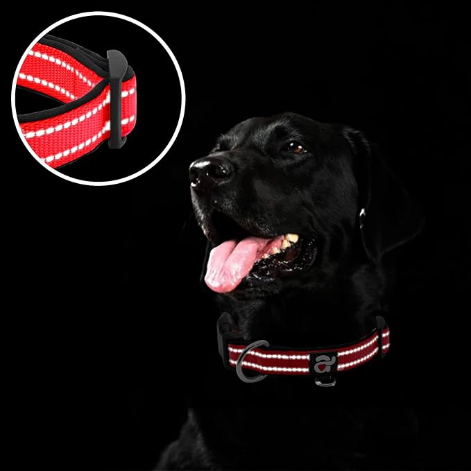 azuza Reflective Dog Collar,Soft Neoprene Padded Pet Collar with ID Tag Ring,Adjustable for Puppy and Small Dogs,Red,XS