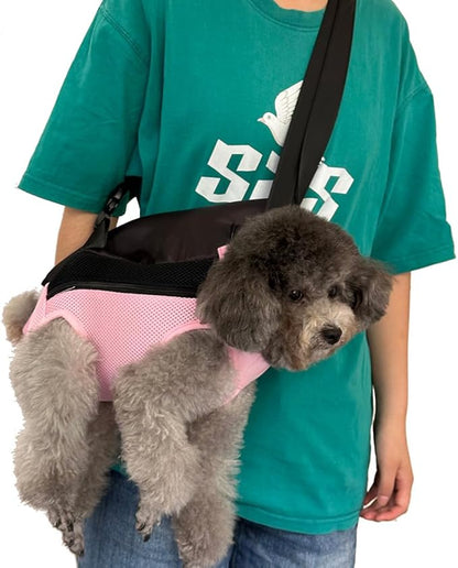 Pet Dog Carrier Backpack, Portable Breathable Mesh Chest Carrier, Polyester Woven Double Shoulder Pet Bag for Outdoor Adventures (Pink, Small)