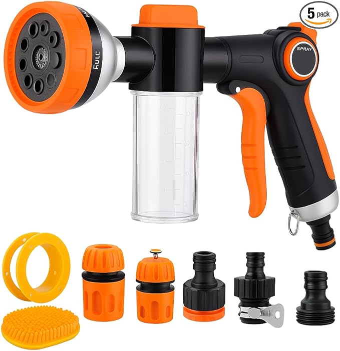 Dog Wash Hose Attachment, 8 in 1 Garden Hose Nozzle Sprayer with 4 extra connectors, Adopted in Watering Flowers, Car Wash, Dog and Horse Showering