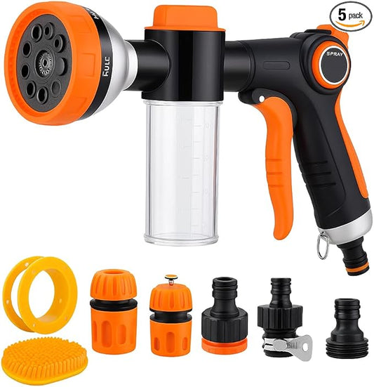 Dog Wash Hose Attachment, 8 in 1 Garden Hose Nozzle Sprayer with 4 extra connectors, Adopted in Watering Flowers, Car Wash, Dog and Horse Showering