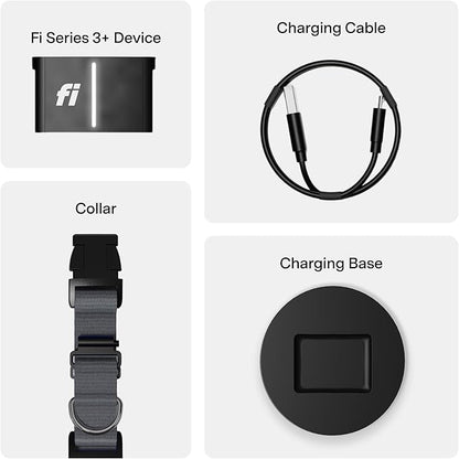 New Fi Series 3+ Smart Dog Tracker Collar [6 Month Membership Included] GPS Tracker for Dogs with Health & Behavior Monitoring, Escape Alerts, Waterproof, LED, Apple Watch Compatible (Gray, Medium)