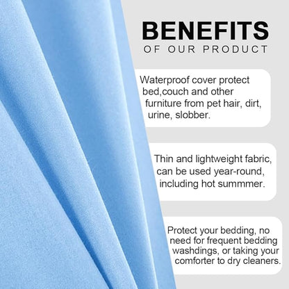 DUJUIKE Waterproof Bed Cover for Dog and Cats,Pet Hair Resistant Bed Sheet Cover, Protective Bed Liner Cover with 100% Waterproof Breathable Thin Fabric (Sky Blue, Queen 78 * 90 inch)