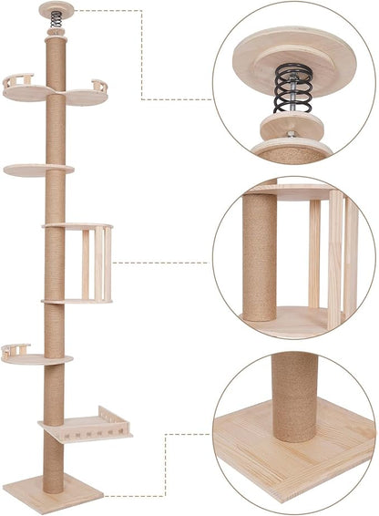 Floor to Ceiling Cat Tree, 100.4-104.3" Tall Cat Tower with Scratching Post Kitten Climbing Tree Multi-Level Cat Activity Center Playground for Indoor Cats