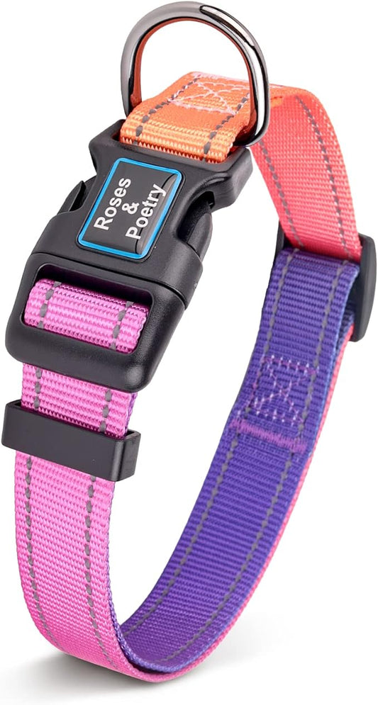 Roses&Poetry Reflective Dog Collar with Gradient Mistyrose, Adjustable Durable Pet Collars for Small Medium Large Dogs (Mistyrose-S)