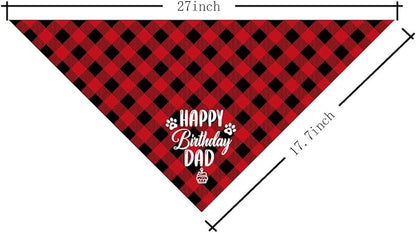 Dog Bandana for Happy Birthday Dad - Classical Plaid Printing Pet Scarf Accessories - Gift for Dad's Birthday Party (K25)