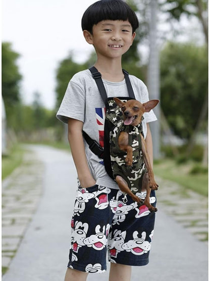 Pet Dog Puppy Cat Carrier Five Holes Backpack Double Shoulder Straps Canvas Cotton Front Chest Backpack Bag(Black, Medium)