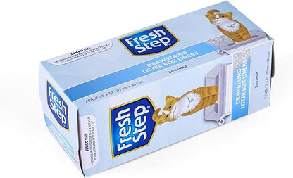 Fresh Step Jumbo Drawstring Cat Litter Box Liners, Unscented Heavy Duty Kitty Litter Bags for X-Large Oval or Rectangle Pans, Helps Contain Mess, Easy Lift Out Cleanup, 36 x 19 in, 7 Count - 4 Pack