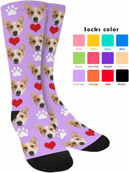 Custom Face Socks, Personalized Dog Lover Pet Photo Picture on Socks Unisex Athletic Crew Socks for Men Women