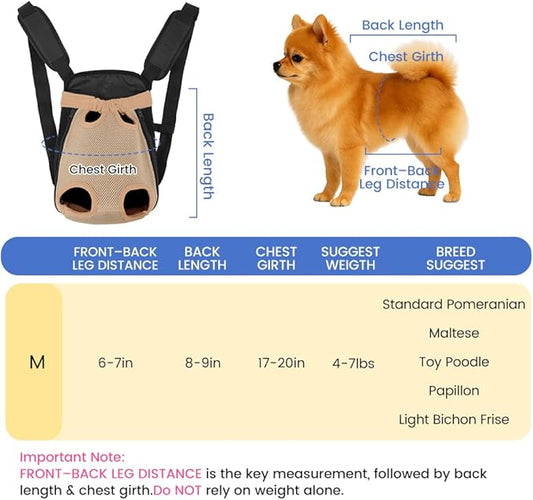 Dog Backpack Carrier, Adjustable Pet Front Carriers, Legs Out Carrying Sling Travel Bag for Small Medium Dogs 4-7 Lbs, Soft Wearable Puppy Chest Carry Backpacks for Walking/Hiking/Camping/Traveling