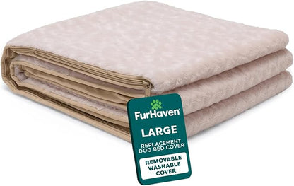 FurHaven Replacement Dog Bed Cover, Contour Luxe Lounger Design, Soft & Breathable Fabric for Cozy Comfort, Machine Washable, Large, Ultra Plush Faux Fur & Suede, Cream