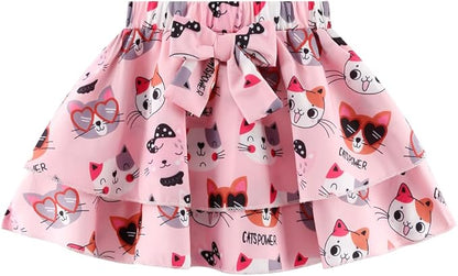 Girls Skirt Set 2 Piece Outfit Toddler Summer Clothes Ruffle Sleeve T-Shirt Bow Knot Tutu Skirt Outfit Set