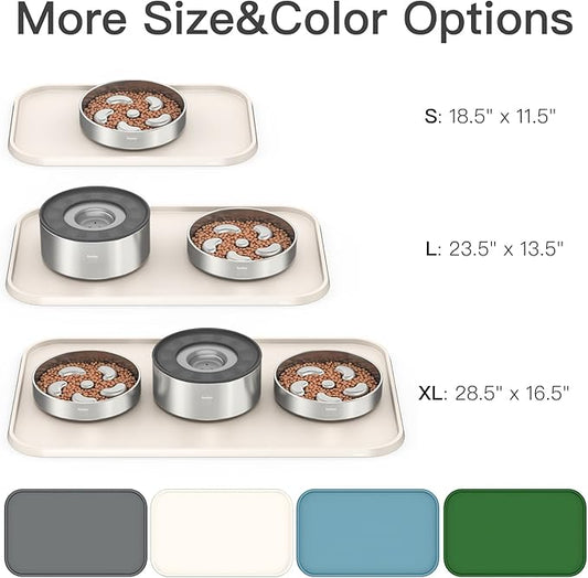 Pet Feeding Mat [Warped Resistant Raised Edge], Water-Proof Silicone Placement for Food Water Bowls, Anti-Slip Base Protect Floor, BPA-Free&Dishwasher-Safe [23.5x13.5inch Large, White Sand]