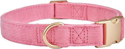 Soft Cotton Dog Collar with Metal Buckle Adjustable Heavy Duty Comfy Corduroy Collars for Small Medium Large Dogs,Rosy Pink,Large