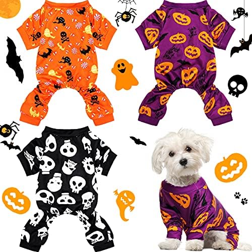 Weewooday 3 Pieces Dog Jumpsuit Skull Pumpkin Pet Pajamas Romper Puppy, M by Weewooday