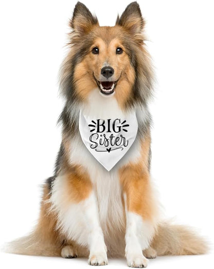 Big Sister Dog Bandana, White Pet Triangle Scarf Accessories, Pet Bandana for Large Dogs, Baby Announcement Dog Bandanas (L)