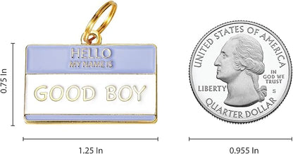 Two Tails Pet Company Personalized 'Good Boy' Pet ID Tag & Collar Charm - Custom Engraved Dog Tags for Pets - Luxury Brass, Gold Plating