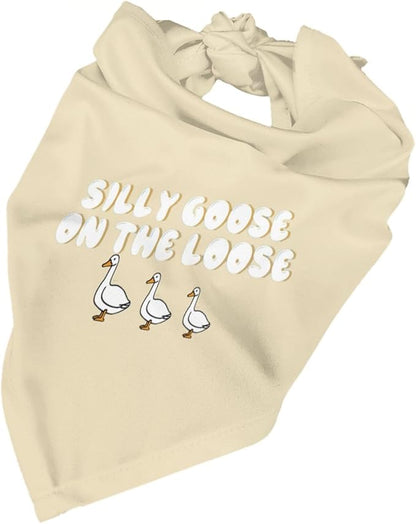 Silly Goose on The Loose Triangle Dog Bandana,Summer Bandana Funny Triangle Dogs Scarf Handkerchief Soft Adjustable Puppy Bandanas (Khaki)