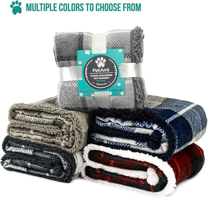 PetAmi Dog Blanket for Bed, XL Pet Blanket Large Dogs, Fleece Furniture Couch Cover Protector Sofa Car Crate Kennel, Soft Sherpa Cat Throw Plush Reversible Washable, Twin 60x80 Plaid Red
