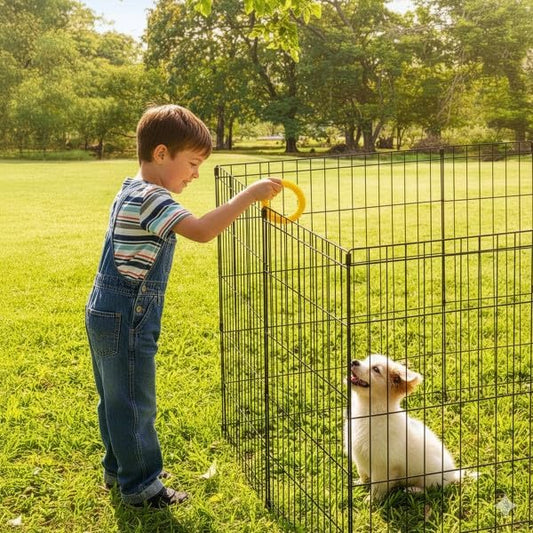Dog Playpen - Foldable Metal Exercise Puppy Play Pen with 8 24x30in Panels - Indoor/Outdoor Pen with Door for Dogs, Cats or Small Animals by PETMAKER