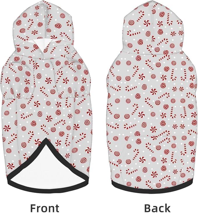 Christmas Dog Hoodie, Grey Candy Cane Print, with Leash Hole - Image 2