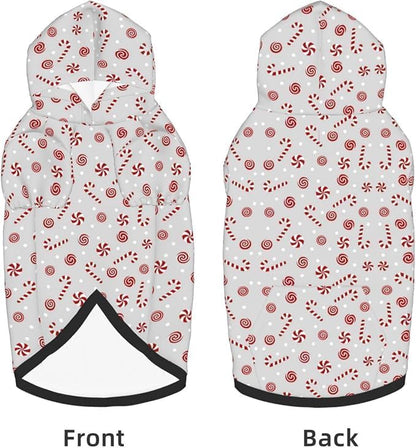 Christmas Dog Hoodie, Grey Candy Cane Print, with Leash Hole - Image 2