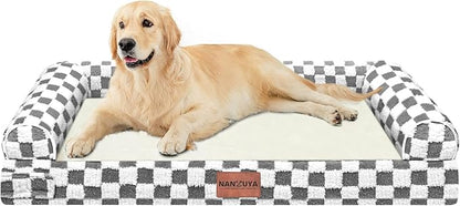 Large Dog Bed Orthopedic Washable: Beds Bolster XL Bed Medium Large Dogs Egg Crate Foam Couch Sofa Waterproof with Removable Cover - Dark Grey Grid