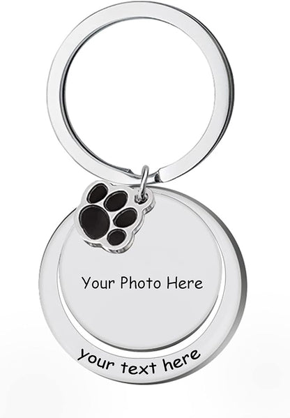 Custom Pet Photo Keychain Personalized Photo Pawprint Dog Tag Keychain Engraved Keyring Animal Pet Lover