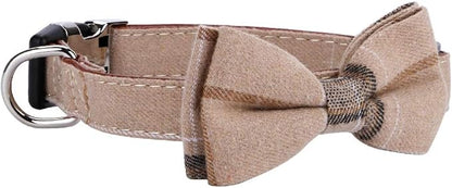 Faleela Soft &Comfy Bowtie Dog Collar,Detachable and Adjustable Bow Tie Collar,for Small Medium Large Pet (M, Brown)