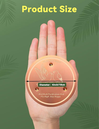 CNARIO 2 Pcs Water Purification Disc for Birdbaths, Bird Baths 99.99% Pure Copper Cleaning Disk, Safe Natural Solution for Bird Bath, 0.6mm Thick with Stable Triple-Point Support