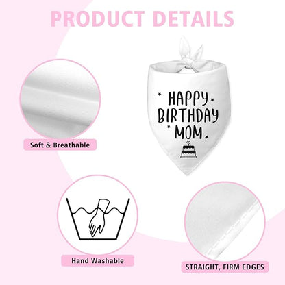 Happy Birthday Mom Dog Bandana Dog Funny White Happy Birthday Bandana for Dogs Photo Prop Pet Scarf Accessories for Pet Lovers Mom Gifts