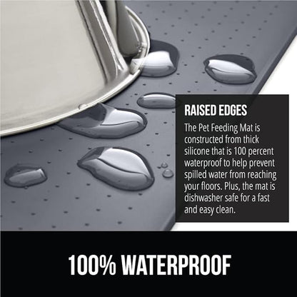 GORILLA GRIP 100% Waterproof Raised Edge BPA Free Silicone Pet Feeding Mat, Dog Cat Food Mats Contain Spills Protects Floors, Placemats for Cats and Dogs Water Bowl, Pets Accessories 28x18 Gray