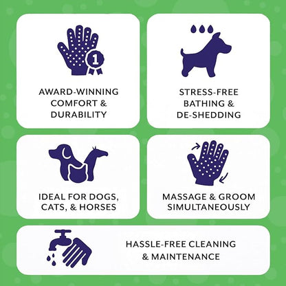 H HandsOn Pet Grooming Gloves - Patented #1 Ranked, Award Winning Shedding, Bathing, & Hair Remover Gloves - Gentle Brush for Cats, Dogs, and Horses (Green, Junior)