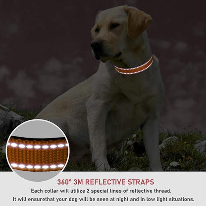 Reflective Dog Collar with Buckle Adjustable Safety Nylon Collars for Small Medium Large Dogs, Orange M