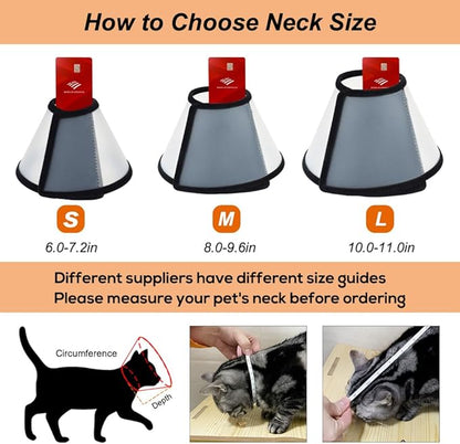 Vivifying Cat Cone, Adjustable Recovery Pet Cone, Three Sizes Lightweight Plastic Elizabethan Collar for Cats, Mini Dogs and Rabbits (Black)