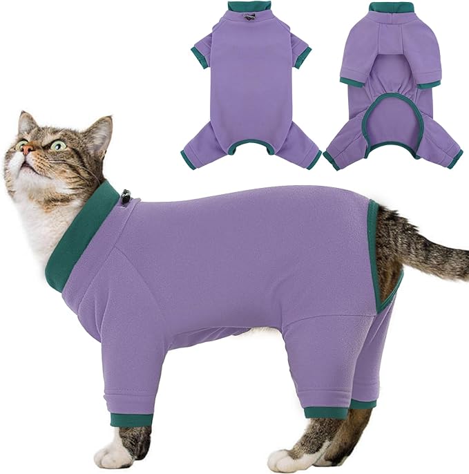 Sticky Cat Clothes Stretchy, Sphynx Hairless Sweater & Pajamas for Cats only, Soft Cat Onesie for Cats After Surgery Female Male & Hair Loss Prevention, Purple S