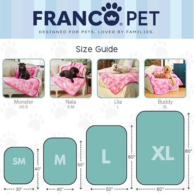 Franco Pet Barbie Super Soft Cozy Waterproof Sherpa-Backed Blanket Throw for Small Dogs, Couch/Bed/Car, 30x40 (Officially Licensed Product)