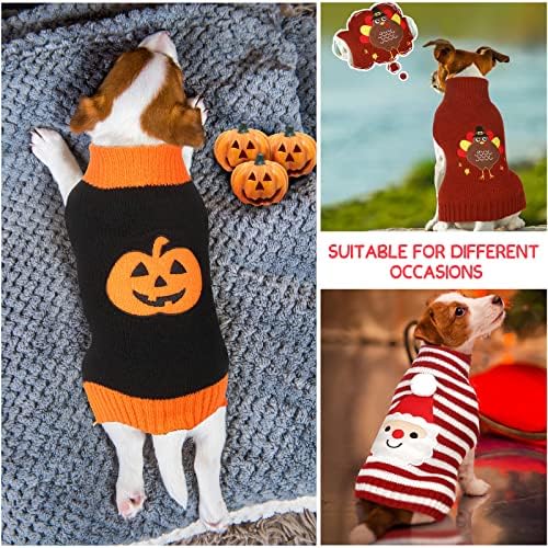 Sanwuta 3 Pcs Halloween Thanksgiving Christmas Dog Kint Sweaters Sets, S - Image 5